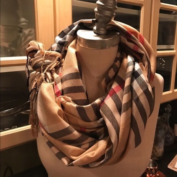 Tartan Plaid Blanket Scarf TAN - Picture 2 of 9